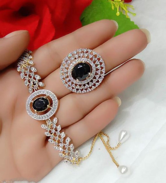 Gold Indian Oxidised Bracelet With Ring Handmade Bangles Indian