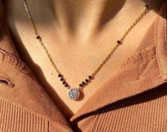 Bridal AD Stone Silver Mangalsutra, Black Beads Long Mala Style Mangalsutra, Religious Traditional Mangalsutra, Temple Long Indian Jewelry