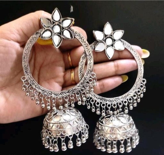 Traditional Indian Silver-plated Jhumka- Pakistani Earrings with Pearl For  Women | eBay