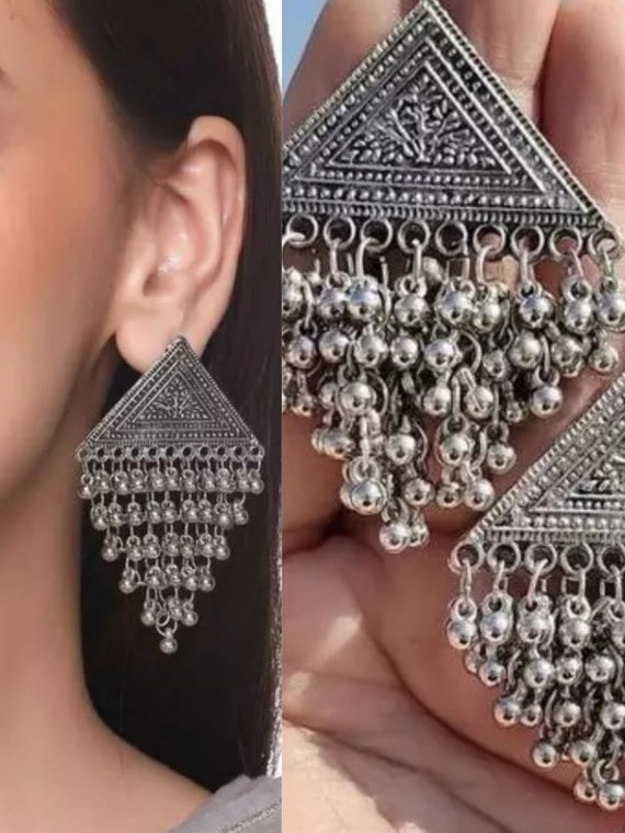 Silver Jhumkas Earrings/Boho Ethnic Earrings / Afghani Jewelry/ Indian Earrings/ Oxidised Indian Jewelry/ Oxidised Earrings/ Tribal Earrings