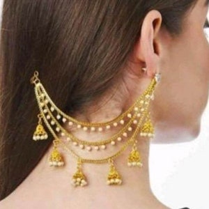 Copper & Gold Plated Ear Chain, South Indian Temple Earrings, Golden ...