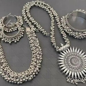 Indian Oxidized Choker Necklace Jewelry Combo 2 Necklace Set/ Indian Oxidised Necklace Set/ Bollywood Oxidized Necklace Set With Earrings image 2