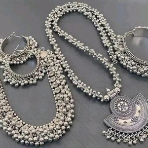 Indian Oxidized Choker Necklace Jewelry Combo 2 Necklace Set/ Indian Oxidised Necklace Set/ Bollywood Oxidized Necklace Set With Earrings Comno3