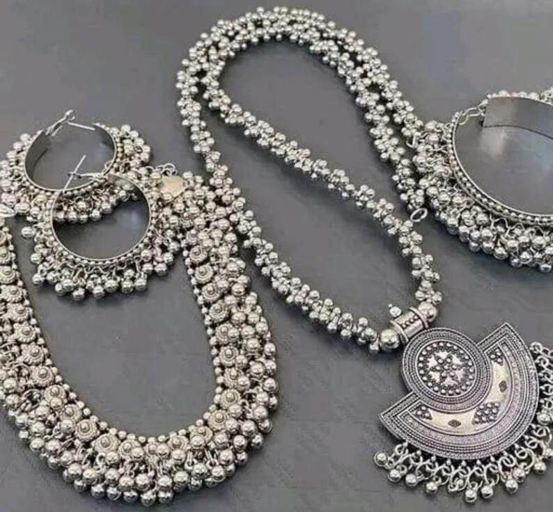 Indian Oxidized Choker Necklace Jewelry Combo 2 Necklace Set/ Indian Oxidised Necklace Set/ Bollywood Oxidized Necklace Set With Earrings Comno3
