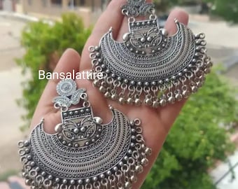 Oxidized Silver Jewelry Jhumka Indian Bollywood Style Earrings,Pakistani Earrings ,Afghani earrings  ,Punjabi Handmade jewelry gifts for her