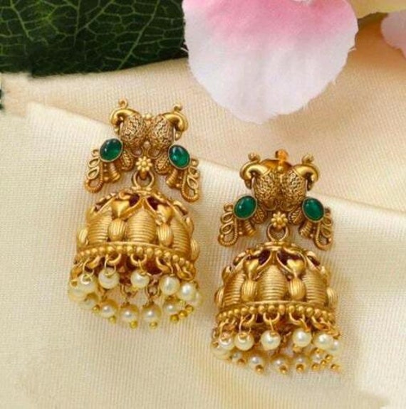 Buy High Quality Matte Gold Plated Temple Jhumka Earrings, South