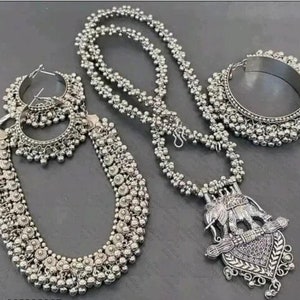 Indian Oxidized Choker Necklace Jewelry Combo 2 Necklace Set/ Indian Oxidised Necklace Set/ Bollywood Oxidized Necklace Set With Earrings image 1
