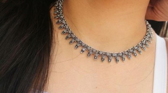 Silver cheap oxidized choker