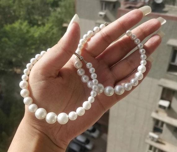 White Beaded Round Hoop Earrings For Women And Girs/ LeightWeight Earrings/  Indian Jewelry/ Pakistani Jewelry/ Vintage Earrings/ Handmade