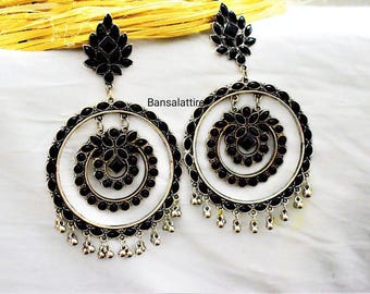 Indian Black Jhumka Earrings/Black Kundan Jhumka For Women And Girls/ Indian Jewelry/ Indian Earrings/ Bollywood Jhumka Jewelry