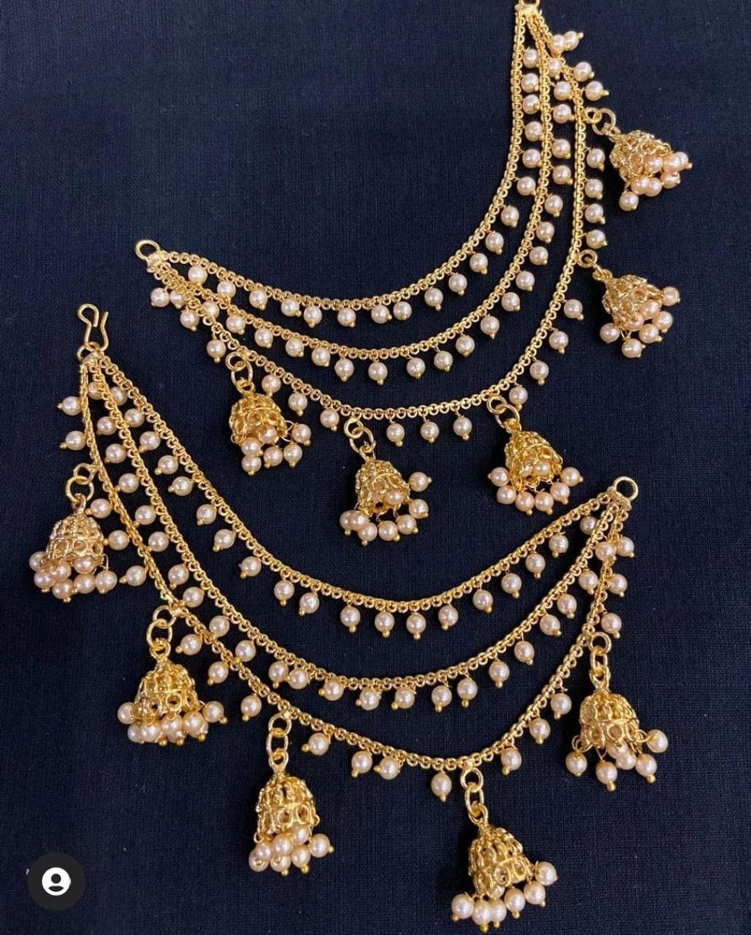 Copper & Gold Plated Ear Chain, South Indian Temple Earrings, Golden ...