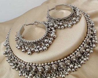 Geoxideerde verzilverde handgemaakte chokerset / ketting / feestkleding / ketting / sieraden / Indiase traditionele sieraden / Bollywood-sieraden