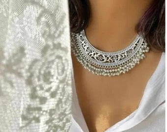 Indiaas-Duitse zilver geoxideerde choker ketting set/verzilverde geoxideerde ketting sieraden set/Bollywood geïnspireerde choker set