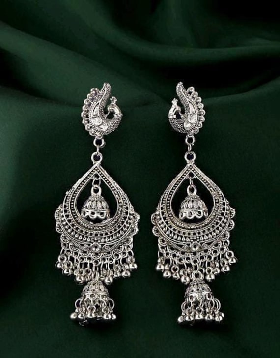 Oxidized Silver Jewelry Jhumka Indian Bollywood Style Earrings,Pakistani,Afghani,Punjabi Handmade jewelry gifts for her