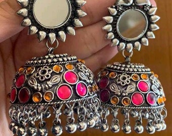 Bollywood Oxidized Earrings, Big Jhumka Earrings, Ethnic Earrings, Oxidized Silver Plated Earrings, Partywear Earrings, Handmade Big Earring
