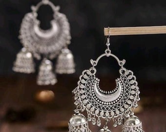Oxidized Silver Jewelry Oxidized Silver Earrings Indian Jewelry Indian earrings Anniversary Gifts Oxidized Jewelry Oxidized Jhumka Stud,Hoop