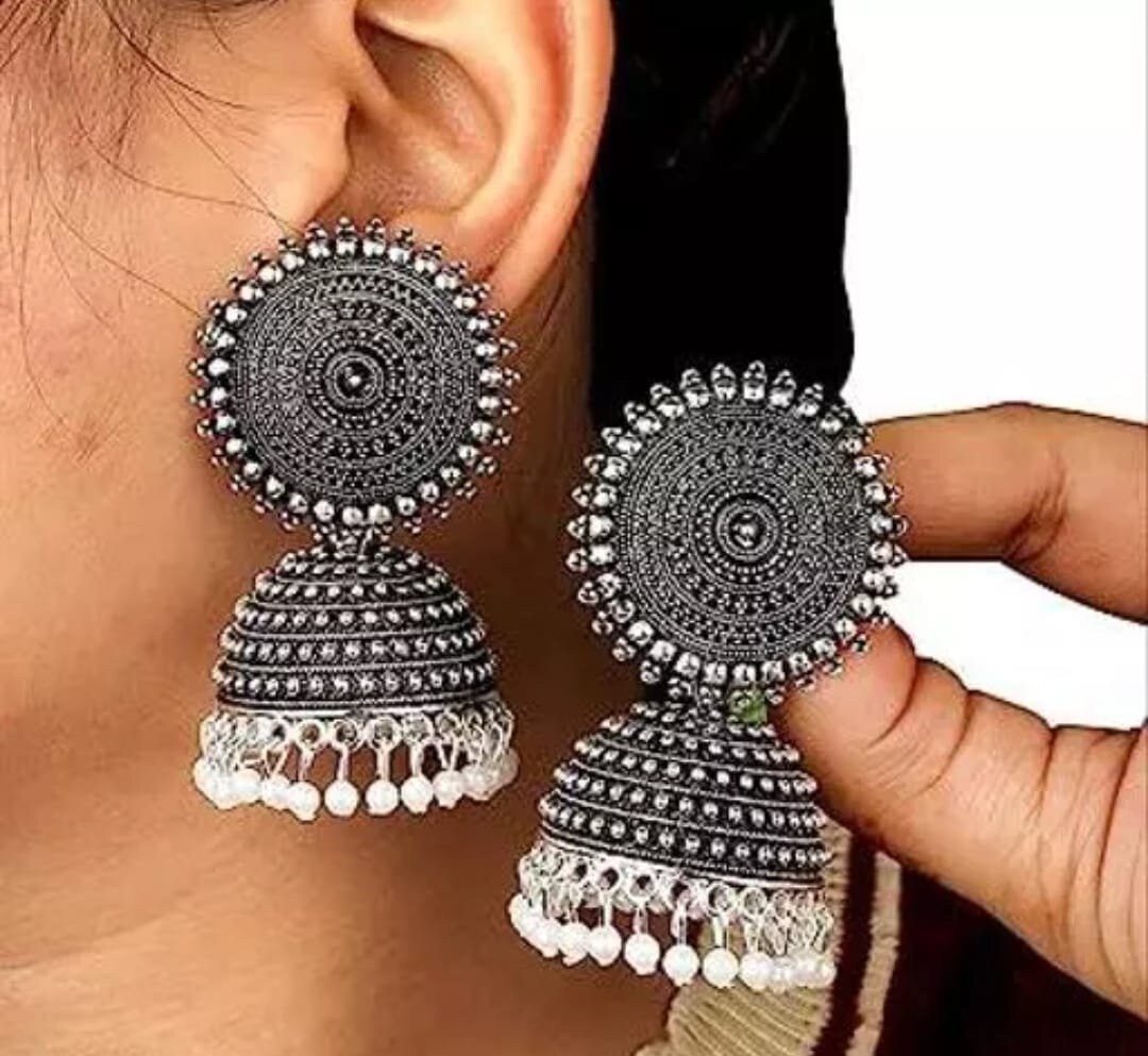 Jhumka earrings black metal deals