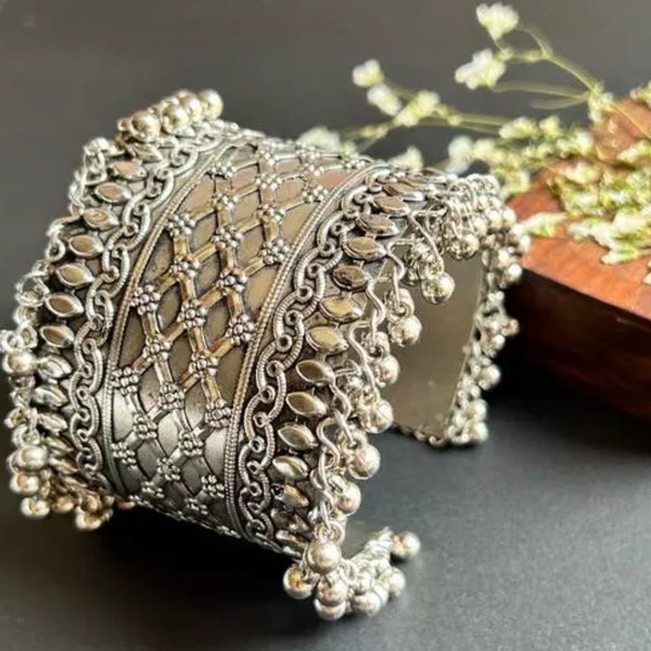 Oxidized Silver Plated Bracelet/ Indian Bangle/ Bollywood Oxidised  Kada/ Indian Jewelry/ Afghani Jewelry/ Handmade Jewelry/ Jewelry
