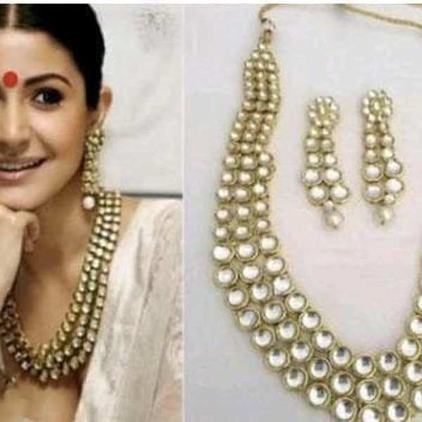 Bollywood Celebrity Style Sabyasachi Desiger Kundan Jewelry Set, Punjabi Wedding Jewelry, Partywear Indian Chic Choker Set, Replica Necklace