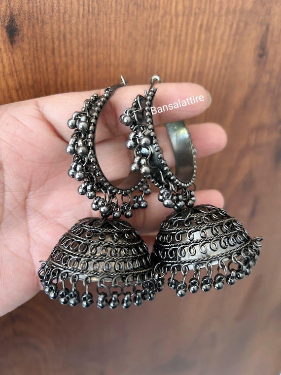 Bollywood Oxidized Earrings, Big Jhumka Earrings, Ethnic Earrings, Oxidized  Silver Plated Earrings, Partywear Earrings, Handmade Big Earring