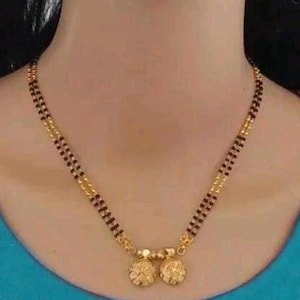 Mangalsutra indiano longo com contas pretas banhado a ouro para mulheres, joias indianas da moda, colar longo com pérolas pretas de grife, corrente de ouro