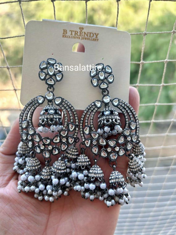 Set da sposa orecchini gioielli placcati argento bollywood