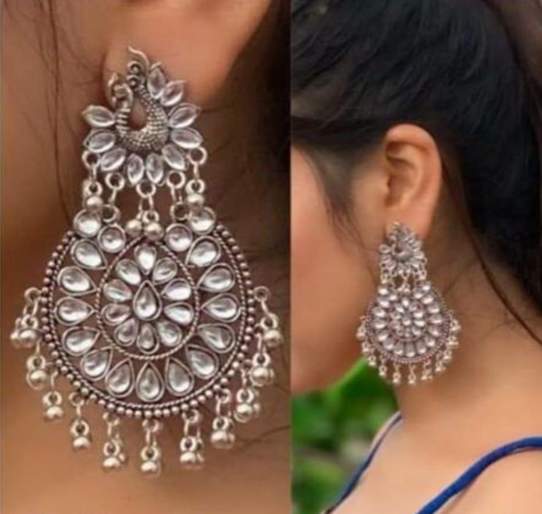 Oxidised Jewellery Earrings with Kurti | Women, Online earrings, Beauty