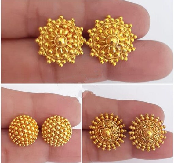 Antique South Indian Oxidized Gold Plated Stud Earrings Three3 Combo /  Indian Bollywood Oxidised Gold Plated Stud Earringsjewelry - Etsy UK