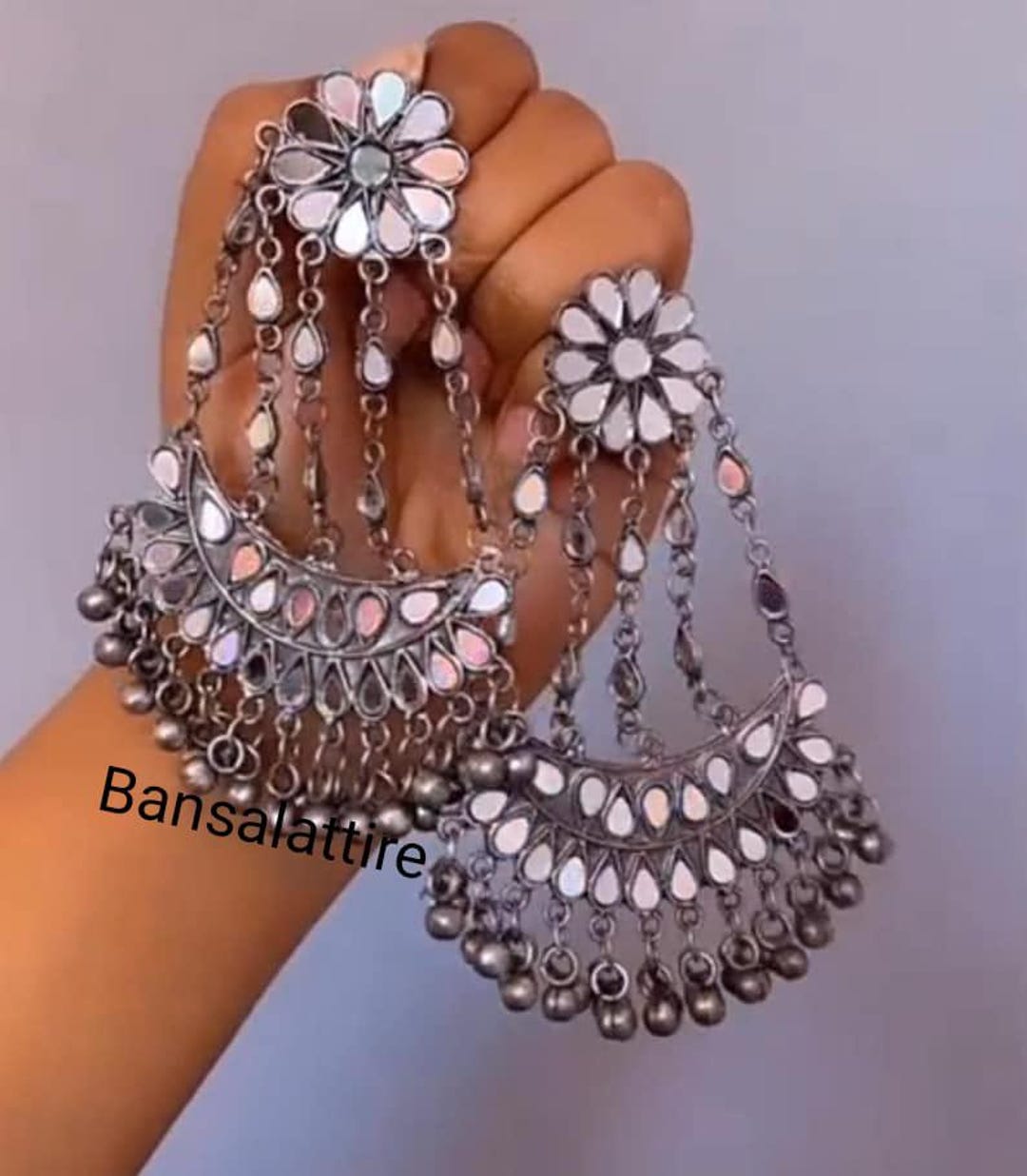 Fashion Women's Silver Oxidized Hook Dangler Hanging Afgani Tribal Fancy Earrings-Silver