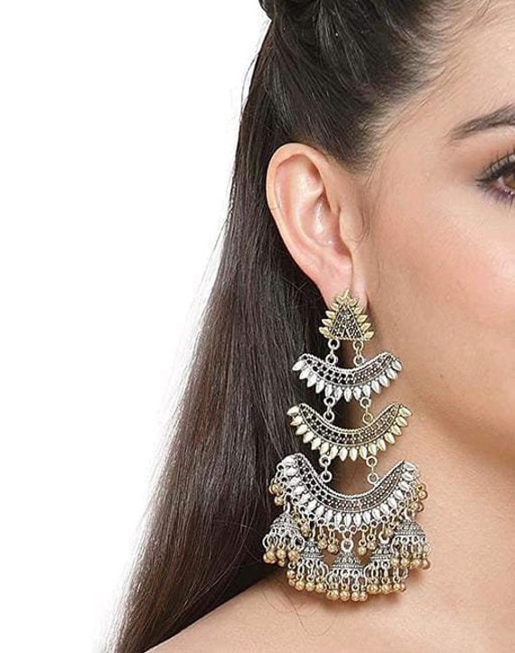 Naira Look Silver Multi Layer Designer Oxidised Dual Tone Long