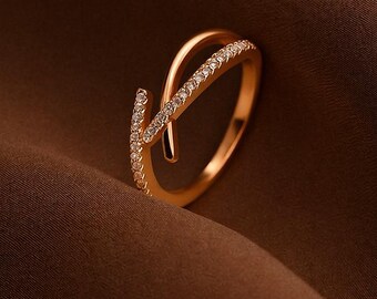 Elegant Lab Grown Diamond Cross Over Ring For Engagement-Rose Gold Diamond Luxury Ring For Wedding- Dainty Promise Ring For Wife.