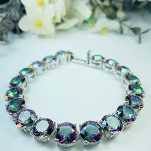 Mystic Topaz Gemstone Bracelet, 925 Sterling Silver Bracelet, Mystic Engagement Bracelet, Handmade Designer Bracelet, Gift For Women.