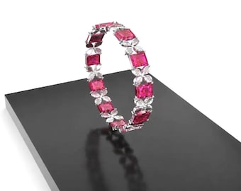 Luxury Ruby Moissanite Eternity Band For Engagement -925 Solid Silver Ruby Moissanite Bridal Band Gift-Handcrafted Square Ruby Band Women