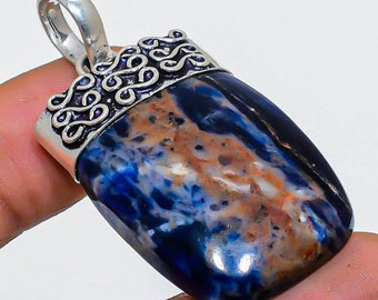 Unique Sodalite Pendant, 925 Sterling Silver Jewelry Pendant 1.97", Sodalite Silver Necklace, Best Anniversary Gift, Light Weight Jewelry.