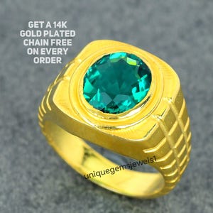 Antique Green Emerald Gemstone14k Gold Plated Ring, Handmade Vintage Ring Man&#39;s, 925 Sterling Silver Signet Emerald Ring, Surprised Ring.