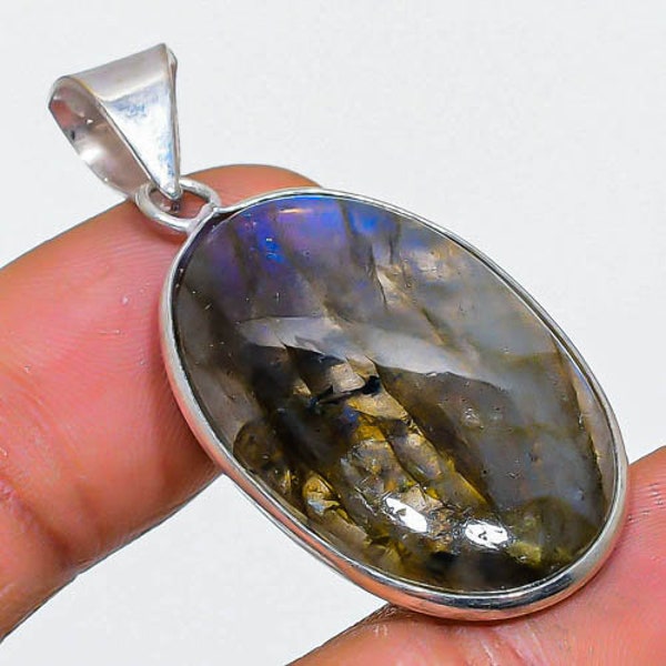 Labradorite Gemstone Pendant, 925 Sterling Silver Jewelry Pendant 1.65", Oval Shape Necklace, Silver Bridal Pendant, Jewelry For Women.