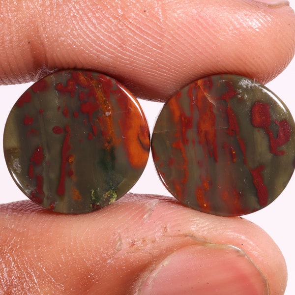 Superb Top Quality Natural Black Botswana Agate Round Shape Cabochon Loose Gemstone Pair For Making Jewelry 16.90 Ct 15X15X4 MM GA-16670