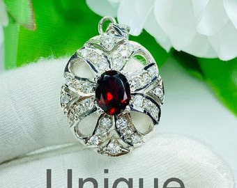Red Garnet Gemstone Pendant, Handmade Design Pendant, 925 Sterling Silver Jewelry Pendant, Anniversary Garnet Pendant Gift, Gift For Mother.