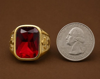 Red Garnet Octogen 14k Gold Men's Ring-10x14mm Red Garnet Statement Engagement Gift For Men's.
