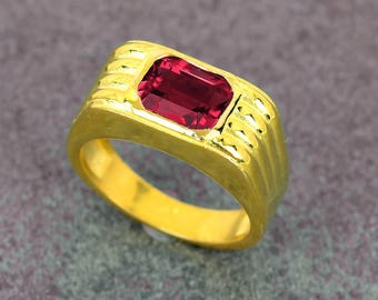 6 carats Bague romantique en rubis rouge avec pierre gemme pour homme, anniversaire de bague en argent 925 rubis octogène, pierre de naissance, bague pour homme en rubis, cadeau pour papa