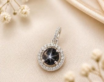 10mm Lindy Black Star Sapphire Gemstone Necklace-Minimal Luxury Black Star Pendant For Women-925 Silver Star Necklace Anniversary Gifts