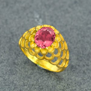 7カラット ピンクルビー ジェムストーン メンズリング、ファセット