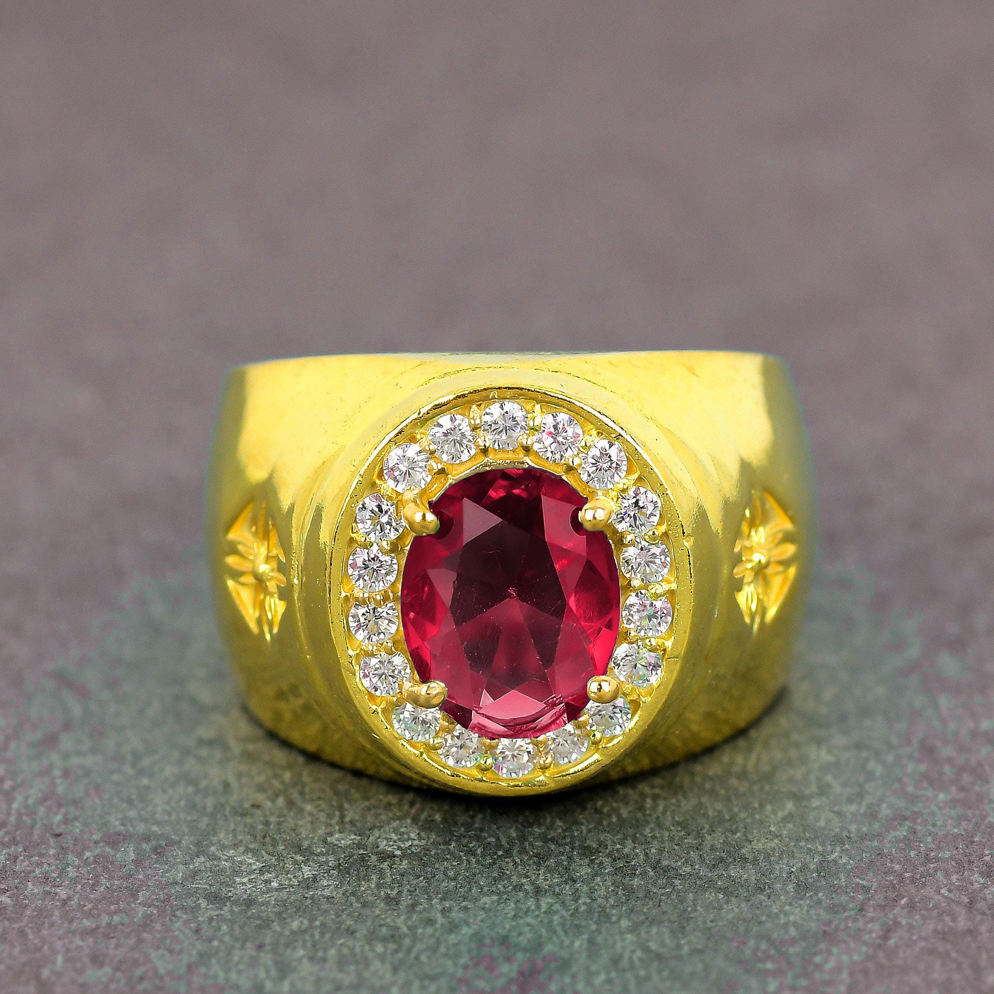 Stunning 6ct Red Ruby Gemstone 14k Gold Plated Band for Men, Unique ...
