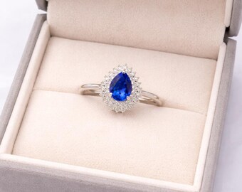 Attractive Blue Tanzanite Pear Shape Gemstone Ring For Women-Tanzanite Anniversary 925 Silver Ring-Minimalist Tanzanite Propose Ring Wife.