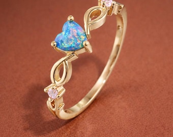 Unique Design Lab Grown Blue Opal Heart Engagement Ring For Engagement-Handmade 925 Silver Cocktail Opal Heart Ring-Modern Opal Wedding Ring
