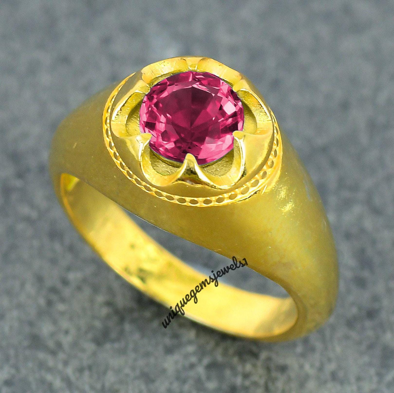 ヴィンテージ ピンク トルマリン 8 mm 宝石リング、925 スターリング