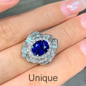 Shining Lab Blue Sapphire Ring, September Birthstone Ring, 925 Pure Silver Handmade Sapphire Anniversary Ring, Luxury Valentine&#39;s Day Ring.