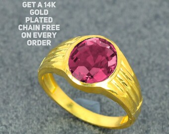 Men 14k Gold Plated Pink Tourmaline Ring, Vintage Pink 925 Silver Ring, Pink Tourmaline Tease Ring, Dad Pink Tourmaline Ring Gift.