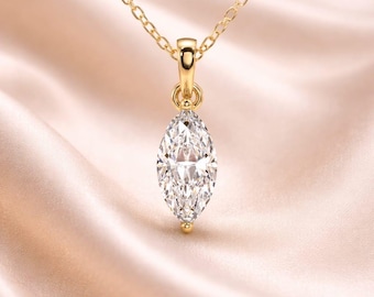 Lab Grown Marquise Cut Diamond Necklcae-3ct 14k Gold Diamond Bridal Necklcae-Minimalist Gold Pendant-Dainty Everyday Jewelry Gift Women.