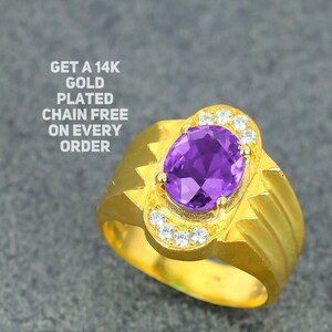 Art Deco Purple Amethyst Gemstone Ring, 925 Sterling Silver Ring, Amethyst Oval Statement Wedding Friendship Ring Band Women, Ring For Her.